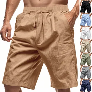 Pantaloncini in Lino da Uomo Estivi Casual Spiaggia Coulisse Vita Elastica Pantaloni a Cinque Punti Traspiranti Larghi Intrecciati per Vacanza