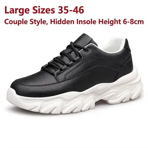 Hidden Height Increase Chunky Sneakers For Men Women Cowhide Breathable Thick Sole Platform Shoes Sports Casual Walking Sneakers