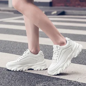 Stylish white chunky platform sneakers with 8cm hidden heel for height increase