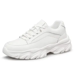All white chunky sneakers for men and women with a stylish 8cm heightening platform sole