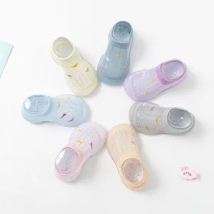 Breathable mesh baby walking socks shoes with soft non-slip soles in multiple pastel colors