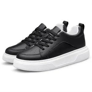 Stylish black and white thick sole sneakers with 8cm height increasing casual design for couples