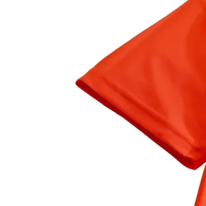 Close-up of short sleeve cuff on a red quick-dry mesh polo shirt for men.