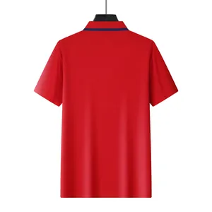 Back view of a red mesh polo shirt for men, quick-dry fabric for golf or casual wear