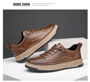 Dettaglio di sneaker casual da uomo in pelle marrone in elegante stile retrò inglese