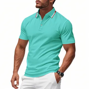 Men's mesh polo shirt detail showing striped collar and breathable fabric texture