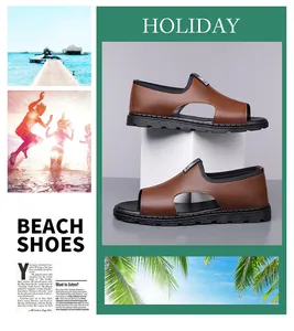 Stylish brown faux leather men's Roman sandals designed for summer beach holiday comfort