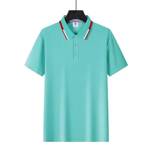 Short-sleeved men's mint green mesh polo shirt with striped collar for casual golf wear
