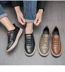 Dettaglio scarpe casual da uomo in stile retrò britannico in nero, marrone e kaki