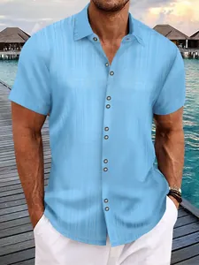 Ανδρικό Casual Πλεκτό Πουκάμισο Slub Jacquard Κοντό Μανίκι Πέτο Πολλά Κουμπιά Φαρδιά Γραμμή Μόδα Παραλία Διακοπές Top