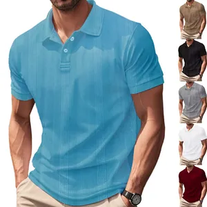 Men's Short Sleeve Polo Shirt Jacquard Waffle Texture British Style Lapel Casual Solid Color Polyester Top