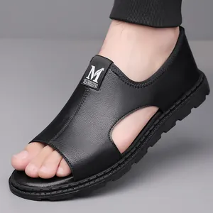 Men Summer Roman Sandals Breathable Hollow Out Leather Sandals Non-slip Soft Sole Casual Beach Outdoor Comfortable Shoes