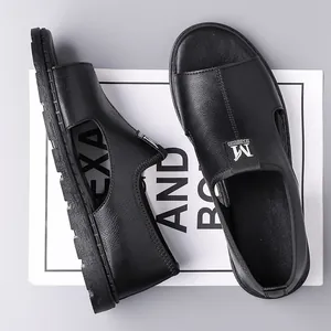 Stylish and breathable black men's Roman sandals featuring a soft anti-slip sole