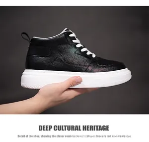 Side view detail of men's mid-top platform sneakers with a 6cm thick white sole