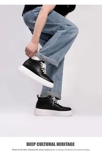 Black men's mid-top casual sneakers featuring a 6cm height-increasing thick platform sole.