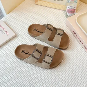 Sandalias vintage de gamuza caqui para niñas con suela blanda antideslizante cómoda