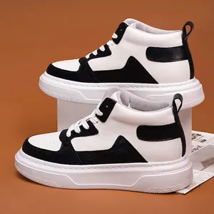 Men's stylish mid-top platform sneakers in classic black and white color block design