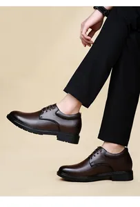Elegant side view of mens brown leather dress shoes with hidden height increase 8cm