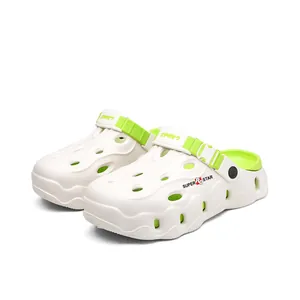 Comfortable men's breathable summer clogs in white and neon green for outdoor beach