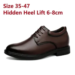 Men Business Formal Hidden Height Increasing Cowhide Leather Shoes British Gentleman Wedding Dress Shoes Non-slip Wear-resistant Oxford Shoes