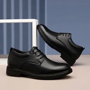 Classic black top-layer cowhide leather business dress shoes for men