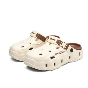 Comfortable men's lightweight breathable outdoor beach clogs in beige and brown color