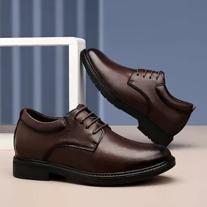Premium dark brown leather elevator business shoes for men with classic British style