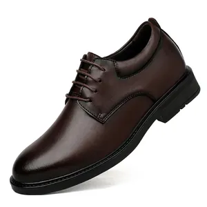 Classic dark brown genuine leather business dress shoes for men in a formal style