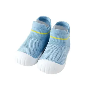 Chaussures de marche pour bébé en maille respirante avec semelle souple antidérapante bleue