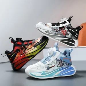 Breathable boys' basketball sneakers featuring rotating buckle and anti-slip rubber sole