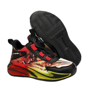 Boys' breathable basketball shoes with rotary buckle and non-slip sole