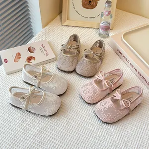Breathable Lace Mesh Girls Mary Jane Shoes Flat Shoes With Bow Embroidery Sequins For Kids Daily Casual Spring Summer