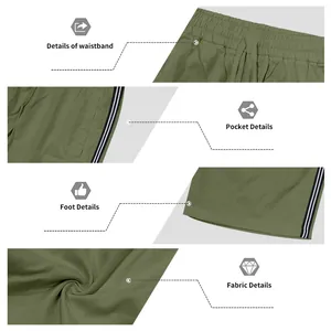Vues détaillées du short de sport vert olive à séchage rapide avec taille et tissu