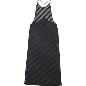 Elegante vestido largo sexy sin espalda transparente con rayas de malla negra mujer