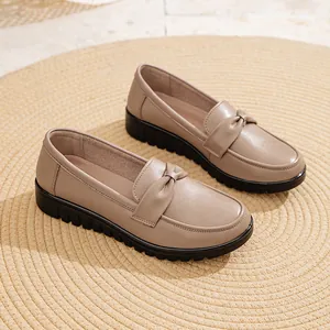 Chaussures Plates en Cuir Véritable pour Femmes Mocassins Confortables Semelle Souple Antidérapantes avec Nœud Papillon