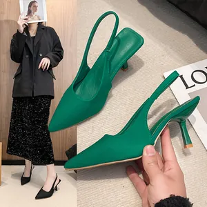 Elegant green pointed toe slingback high heel sandals featuring a stylish stiletto heel