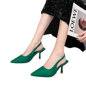 Elegant emerald green pointed toe slingback high heel pumps for women