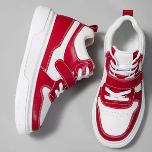 Premium red and white men's high-top board shoes with 6cm height-increasing platform sole