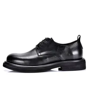 Zapatos clásicos tipo derby de cuero negro para hombre con punta redonda para oficina y ocio.