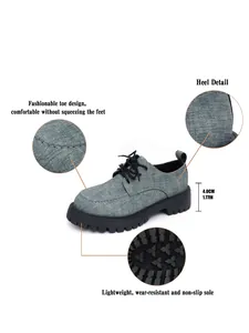 Detailansicht der Damen-Plateau-Loafers aus Denim mit Fokus auf Ferse und Sohle.