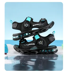 Zomerse strandsandalen voor jongens met luchtkussenzool en handige draaiknopsluiting zwart