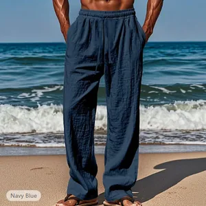 Ανδρικό casual παντελόνι navy blue με κορδόνι στη μέση και τσέπες για την παραλία