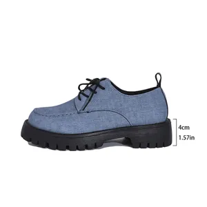Detailansicht blauer Retro-Plateau-Loafer für Damen mit 4 cm bzw. 1,57 Zoll Absatzhöhe