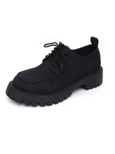 Schwarze Damen Plateau-Derby-Schuhe im britischen Retro-Stil mit dicker Profilsohle