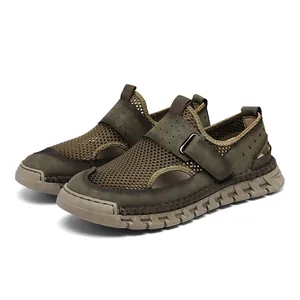 Scarpe da uomo in mesh traspirante verde oliva per outdoor con suole antiscivolo