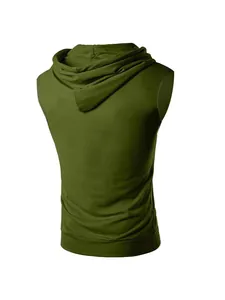 Ärmelloses Kapuzen-Sweatshirt für Herren in Olivgrün für Sport und Fitnessübungen.
