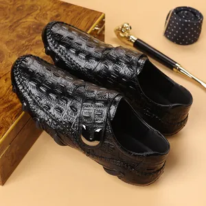 Chaussures en Cuir Décontractées pour Hommes Motif Crocodile Cuir de Vachette Pleine Fleur Style Britannique Chaussures de Conduite