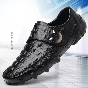 Mocassins de ville pour hommes en cuir véritable noir à motif crocodile gaufré