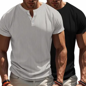 Herren Henley-Shirts mit Rippenstruktur Kurzarm Grau und Schwarz im 2er-Pack Set