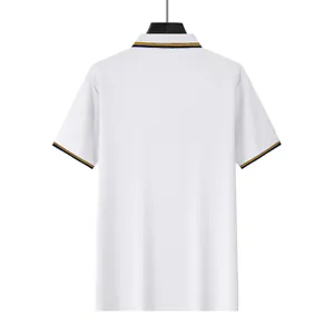 Back view of a premium white breathable mesh polo shirt with striped collar and cuffs